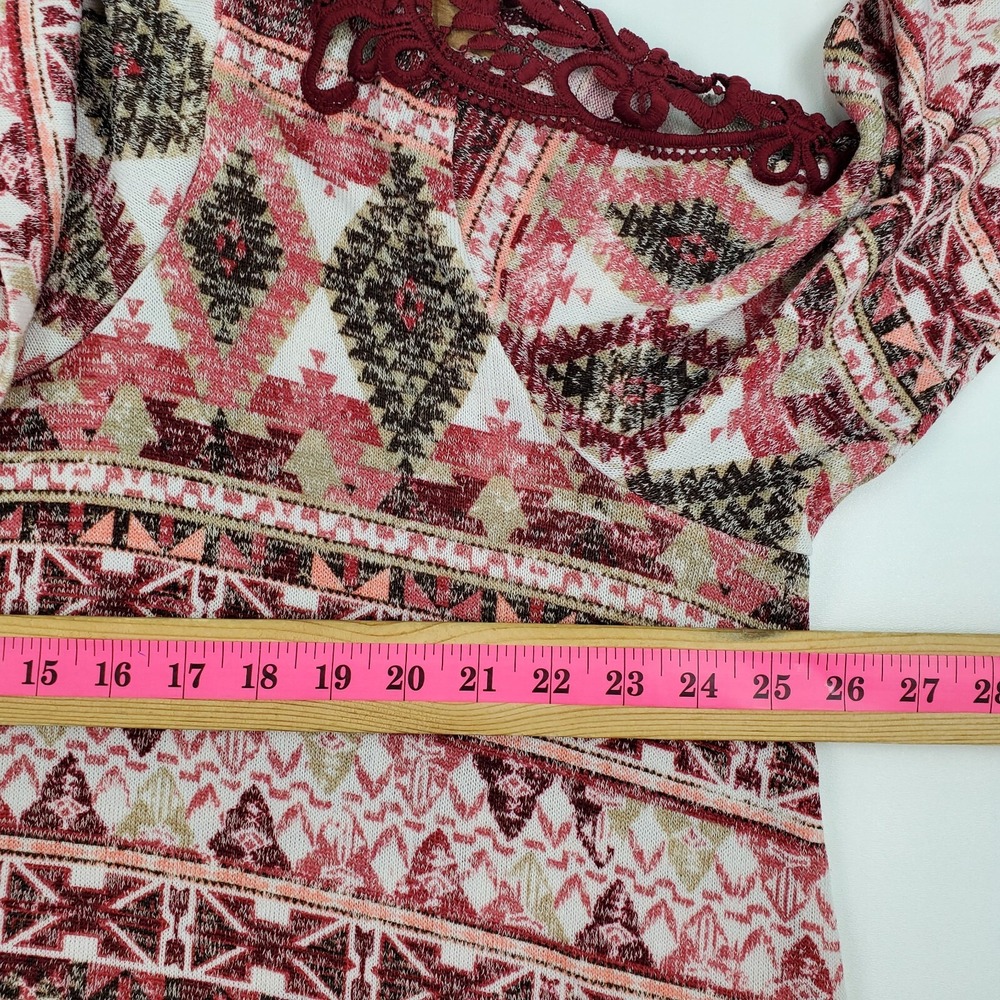 Absolutely‎ Famous Womens 3X Boho Aztec Print Top Pink Red Cowl Neck Plus Size - Picture 12 of 13